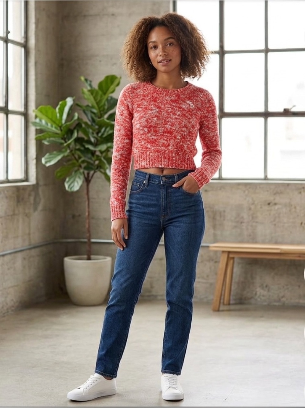 Abercrombie Fitch Y2K Cropped Sweater L Red Moose Logo Preppy